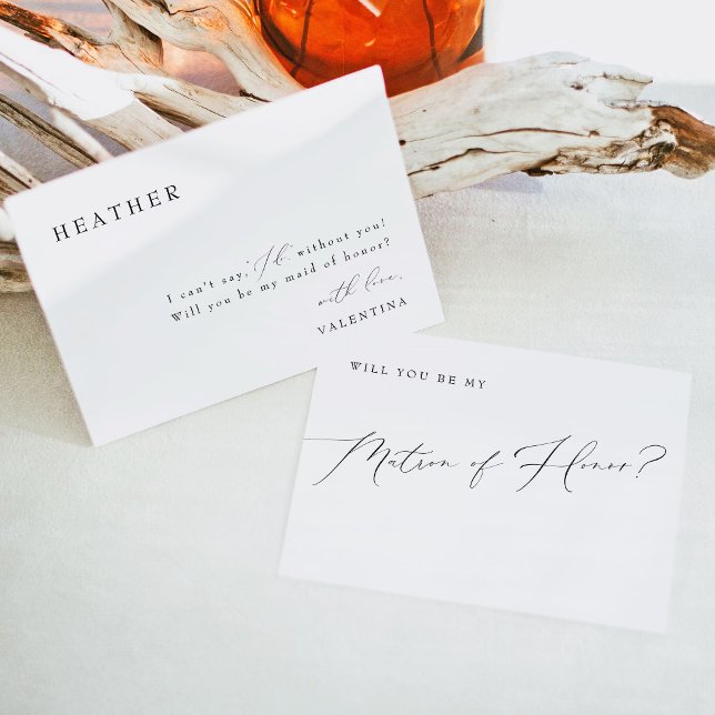 VALENTINA Classic Script Matron of Honour Proposal Invitation (Elegant Calligraphy Script Matron Of Honor Bridesmaid Poposal Card)