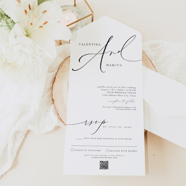 VALENTINA Elegant Minimalist Script Wedding All In One Invitation (Creator Uploaded)