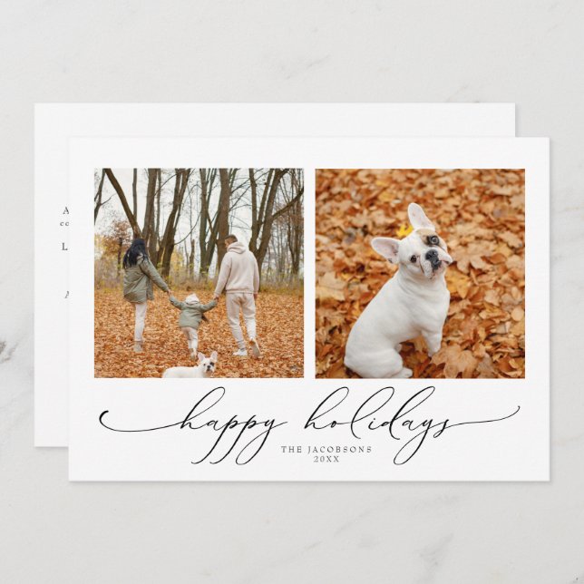 VALENTINA Elegant Script 2 Photo Happy Holidays Invitation (Front/Back)