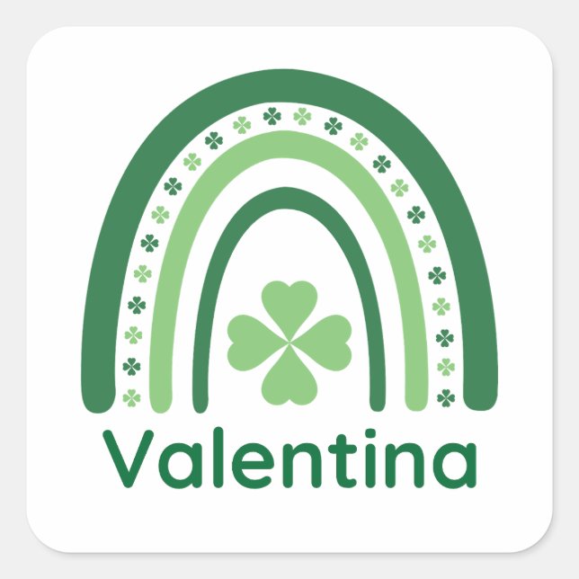 Valentina Name Clover Boho Rainbow Square Sticker (Front)