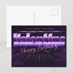 Valentina Name Vorname lila Postkarte Geburtstag Postcard