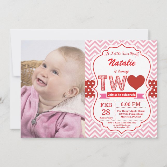 Valentine 2nd Second Birthday Little Sweetheart Invitation (Front)