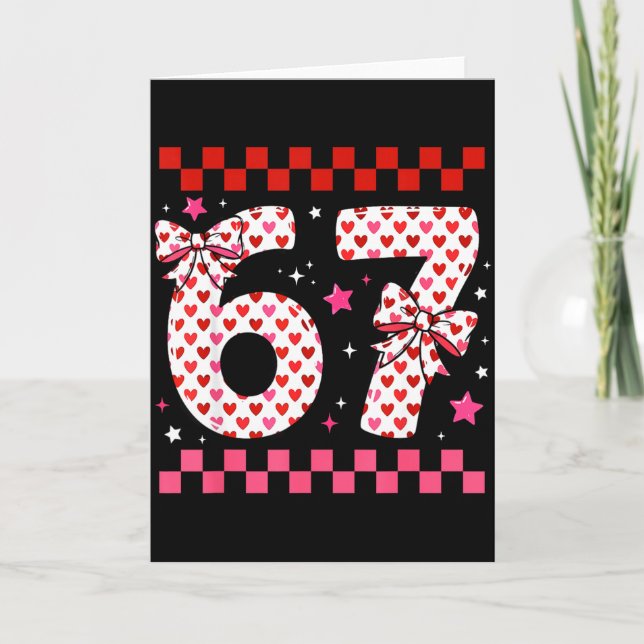 Valentine 67 Six Seven 6-7 Funny Heart Bow For Kid Card (Front)