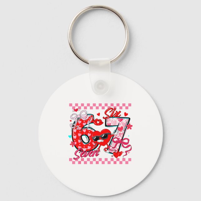 Valentine 67 Six Seven Meme Dabbing Hearts Matchin Key Ring (Front)