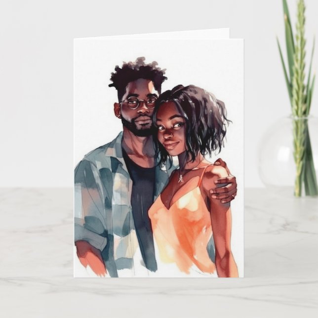 Valentine Anniversary Black Couple Card (Front)