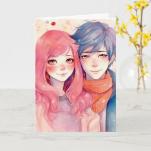 Valentine Anniversary Cute Anime Manga Couple Card