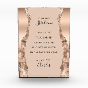 Valentine Anniversary Rose Gold Romantic Poem Photo Block