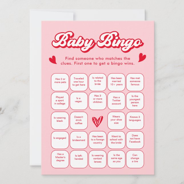 Valentine Baby Shower Baby Bingo Game Card (Front)