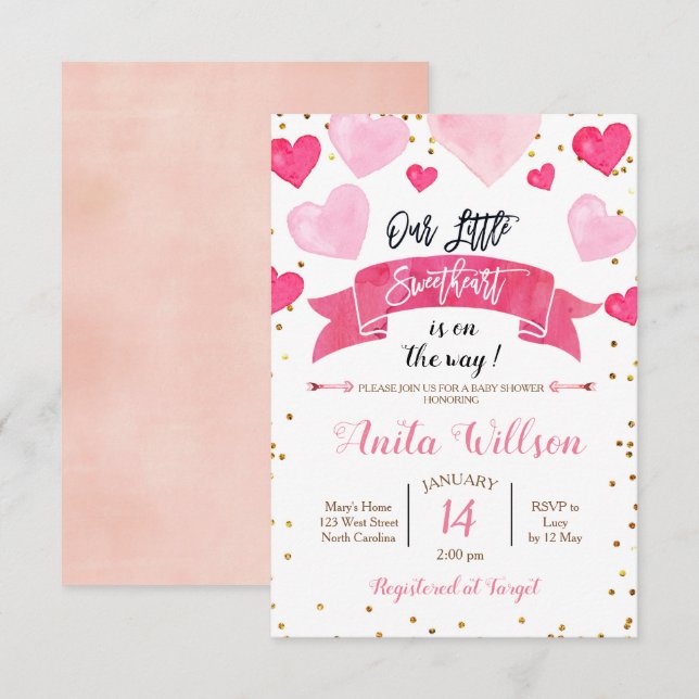 Valentine Baby shower Our Little Sweetheart Invitation (Front/Back)