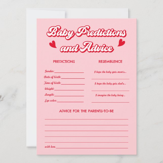 Valentine Baby Shower Predictions Game Card (Front)