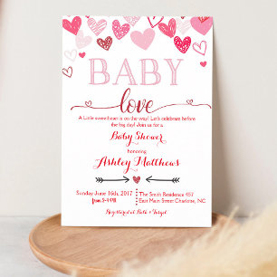 Valentine Baby Shower Red & Pink Hearts Invitation