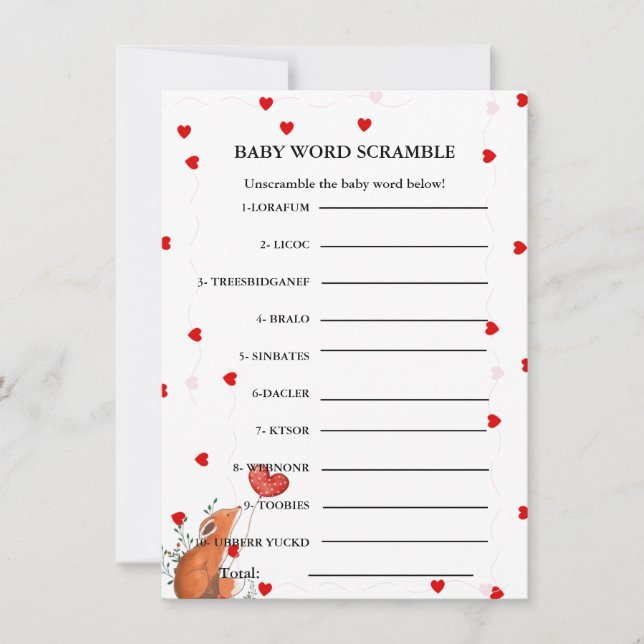 Valentine Baby word scramble baby shower game Card (Front)