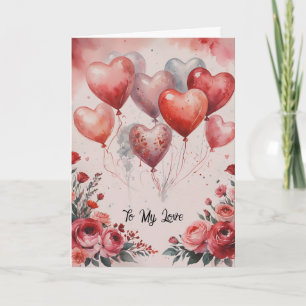 Valentine Balloons and Flowers Card