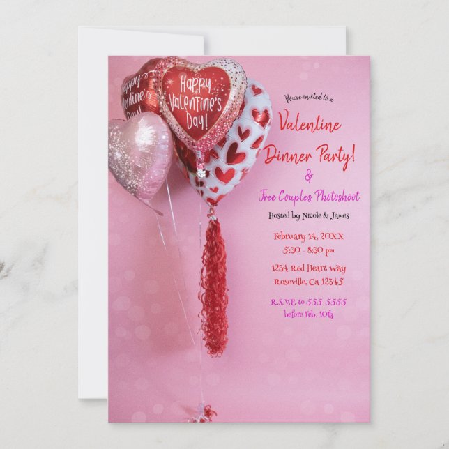 Valentine Balloons Dinner Party Event or Birthday Invitation (Front)