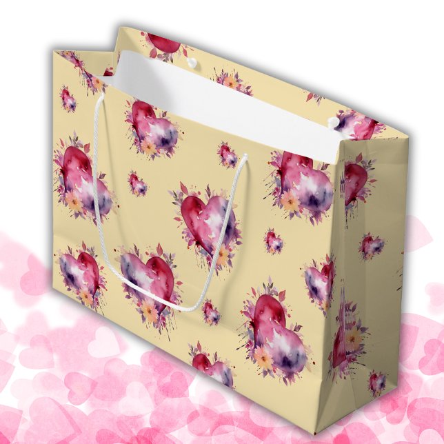 Valentine Banana Mania Splash of Hearts Pattern Large Gift Bag (Creator Uploaded)