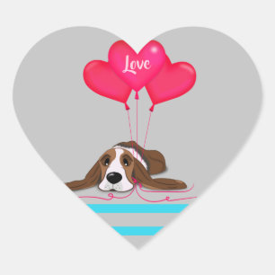 Valentine Basset Hound Heart Sticker