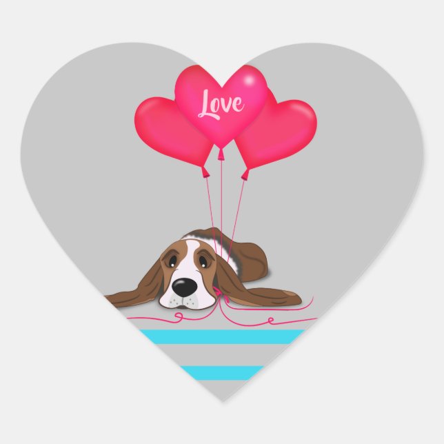 Valentine Basset Hound Heart Sticker (Front)