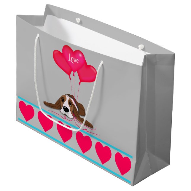 Valentine Basset Hound Large Gift Bag (Front Angled)