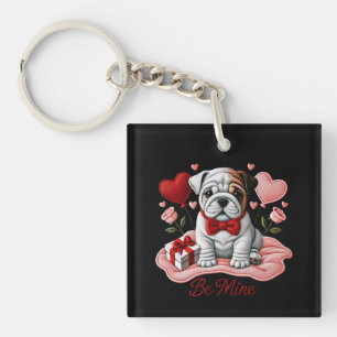 Valentine Be Mine English Bulldog Acrylic Keychain