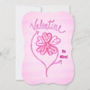 Valentine Be Mine Pink Hearts Flower Art Holiday Card