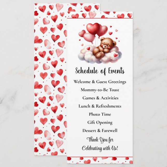 Valentine Bear Baby Shower Program Invitation (Front/Back)