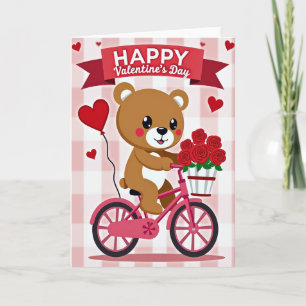 Valentine Bear Gingham Bike Card