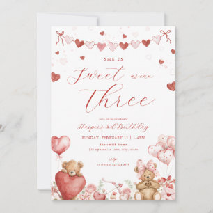 Valentine Bear Hearts Sweet Third Birthday Invite