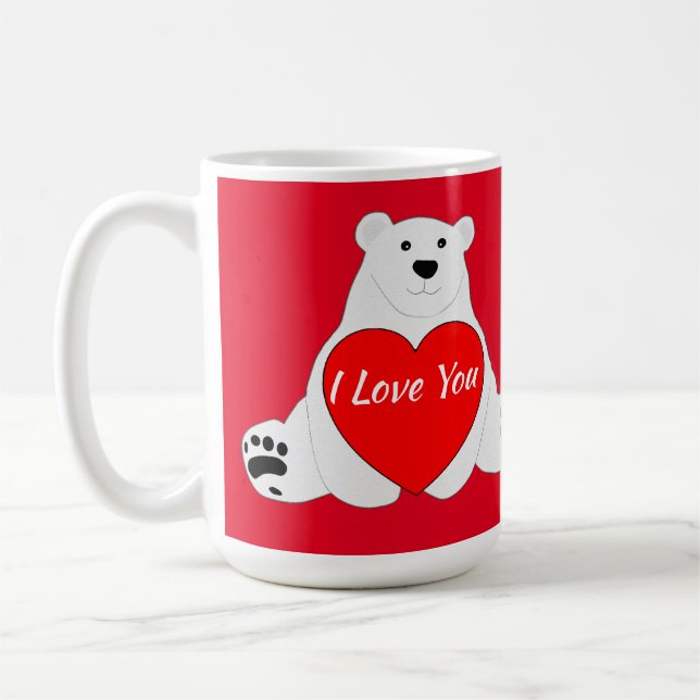 Valentine Bear Holding A Heart Coffee Mug (Left)