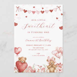 Valentine Bear Little Sweetheart Birthday Invite