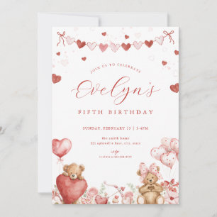 Valentine Bear Sweetheart Hearts Birthday Invite