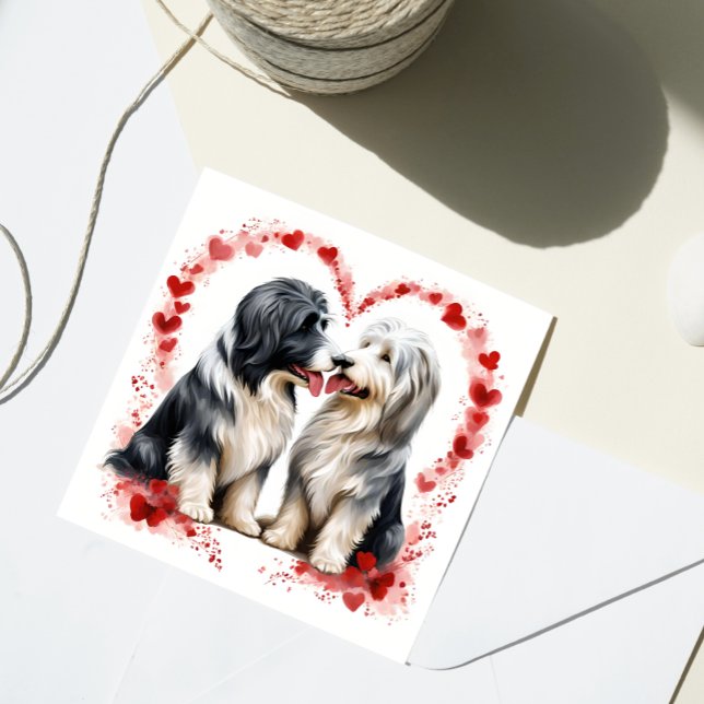 Valentine Bearded Collie Sweethearts Love Holiday Card (Creator Uploaded)
