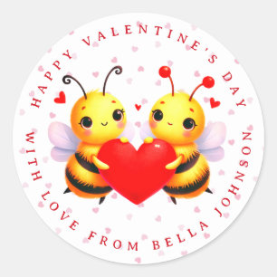 Valentine Bee Personalised Name Round Stickers