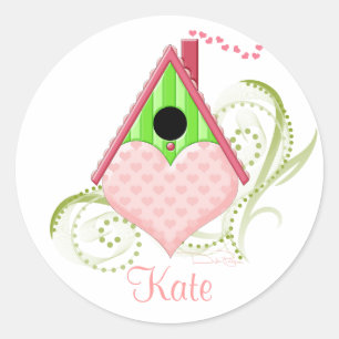 Valentine Birdhouse Round Stickers