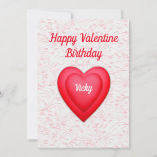 Valentine Birthday Fancy Red Heart Customised Card