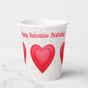 Valentine Birthday Fancy Red Hearts Paper Cups
