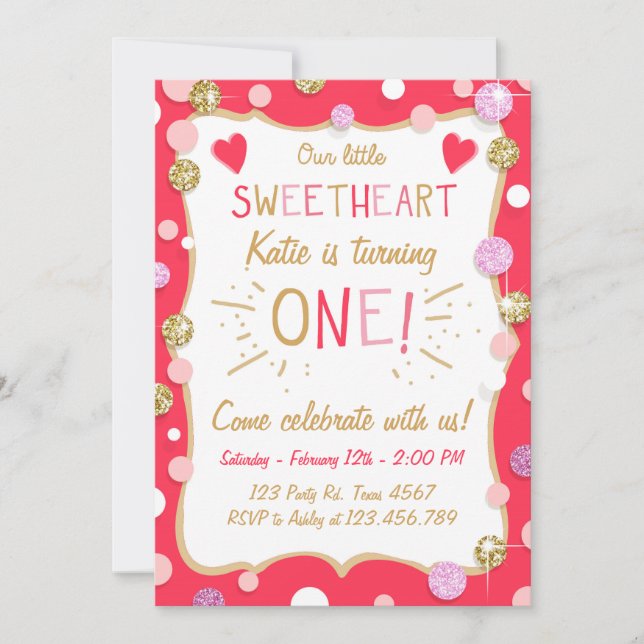 Valentine Birthday Invitation Little Sweetheart (Front)