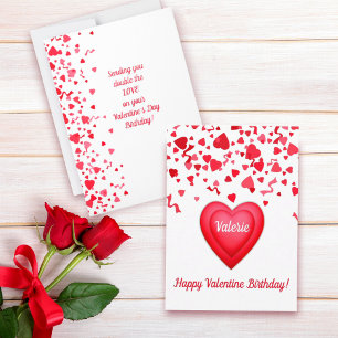 Valentine Birthday Modern Red Confetti Hearts  Card