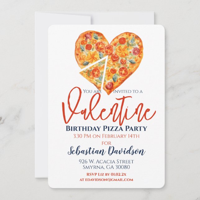 Valentine Birthday Pizza Party Invitation (Front)