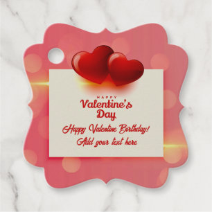 Valentine Birthday With Red Hearts - Romantic Love Favour Tags