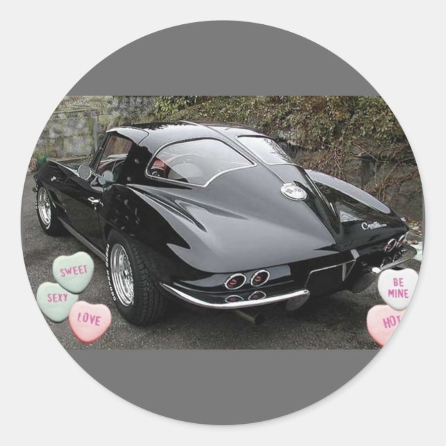 Valentine Black Corvette Classic Round Sticker (Front)