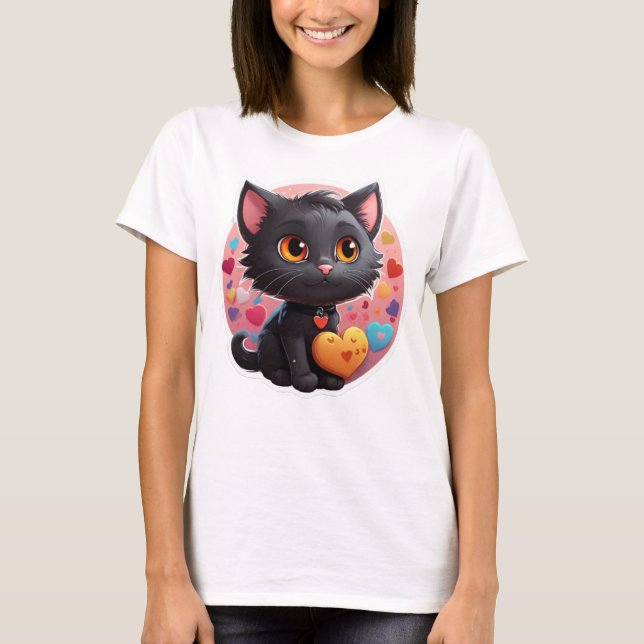 Valentine Black Kitten T-Shirt (Front)