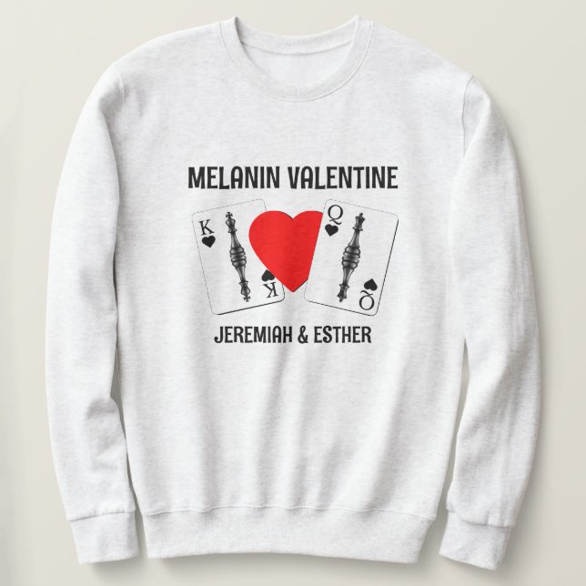 Valentine BLACK QUEEN KING PLAYING CARDS Couples Sweatshirt (Design Front)