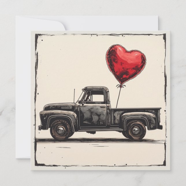 Valentine Black Truck : Red Romance Holiday Card (Front)