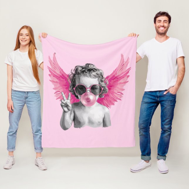 Valentine Blowing Bubble Cupid Valentines Day  Fleece Blanket (In Situ)