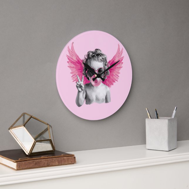 Valentine Blowing Bubble Cupid Valentines Day  Large Clock (Office)