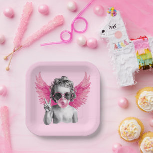 Valentine Blowing Bubble Cupid Valentines Day  Paper Plate