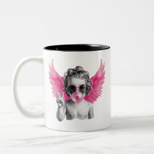 Valentine Blowing Bubble Cupid Valentines Day Two-Tone Coffee Mug