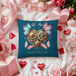 Valentine Blue Purple Butterfly Steampunk Heart Cushion