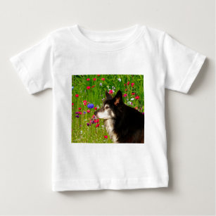 Valentine Border Collie with beautiful flowers Baby T-Shirt