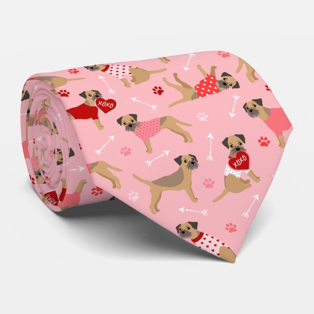 Valentine Border Terrier Pattern Tie (Rolled)